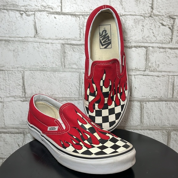 Vans Classic Slip on Drip Red black/white checkerboard - Picture 1 of 10